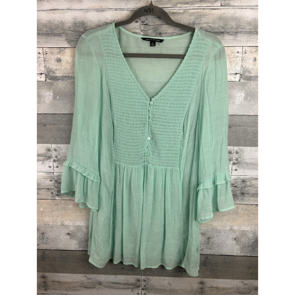 Zac & Rachel Long Sleeve V Neck 1/2 Button Up Semi Sheer Tunic Size Large